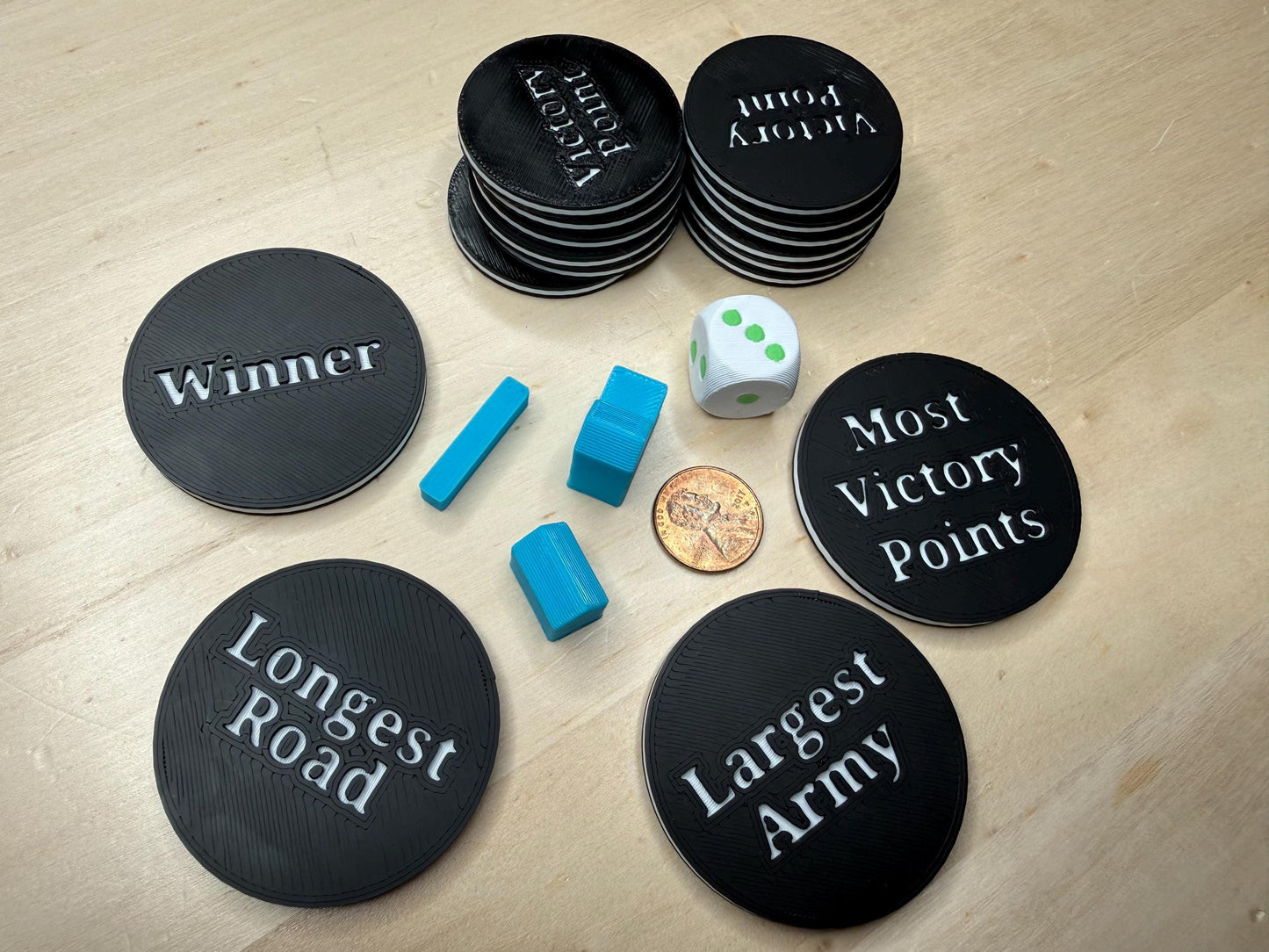 Settlers of Catan Tokens Pack – Longest Road, Largest Army, Winner & Most Victory Points | Board Game Accessories | Tabletop Gaming Set