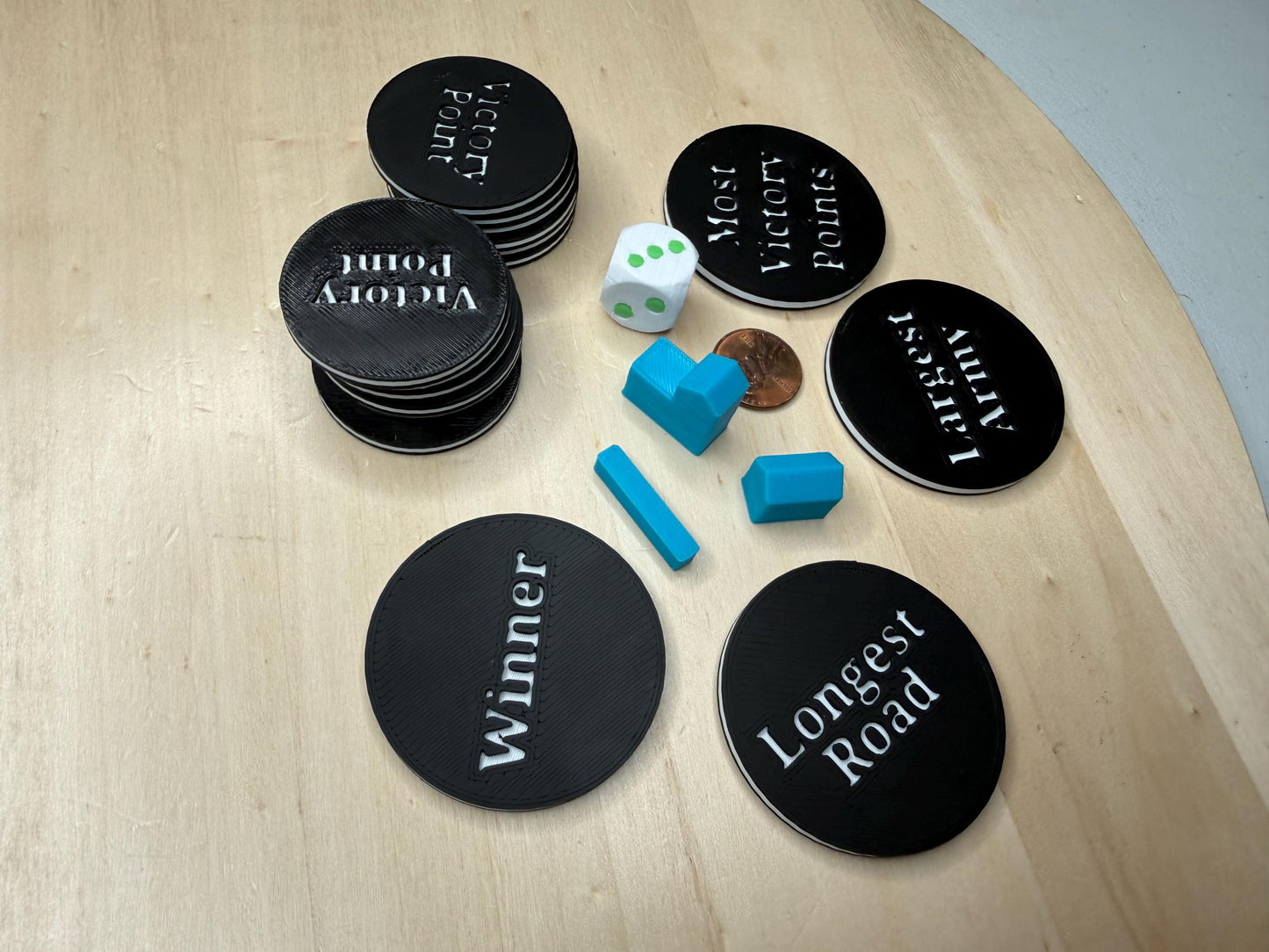 Settlers of Catan Tokens Pack – Longest Road, Largest Army, Winner & Most Victory Points | Board Game Accessories | Tabletop Gaming Set