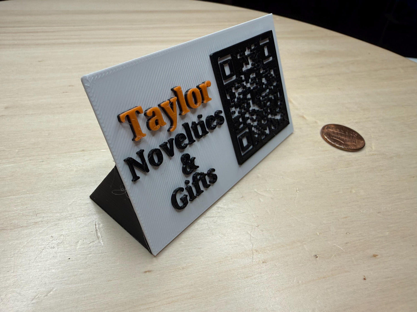 Custom QR Code Business Card Display Stand | Personalized Contactless Networking Sign | Desk or Counter Display