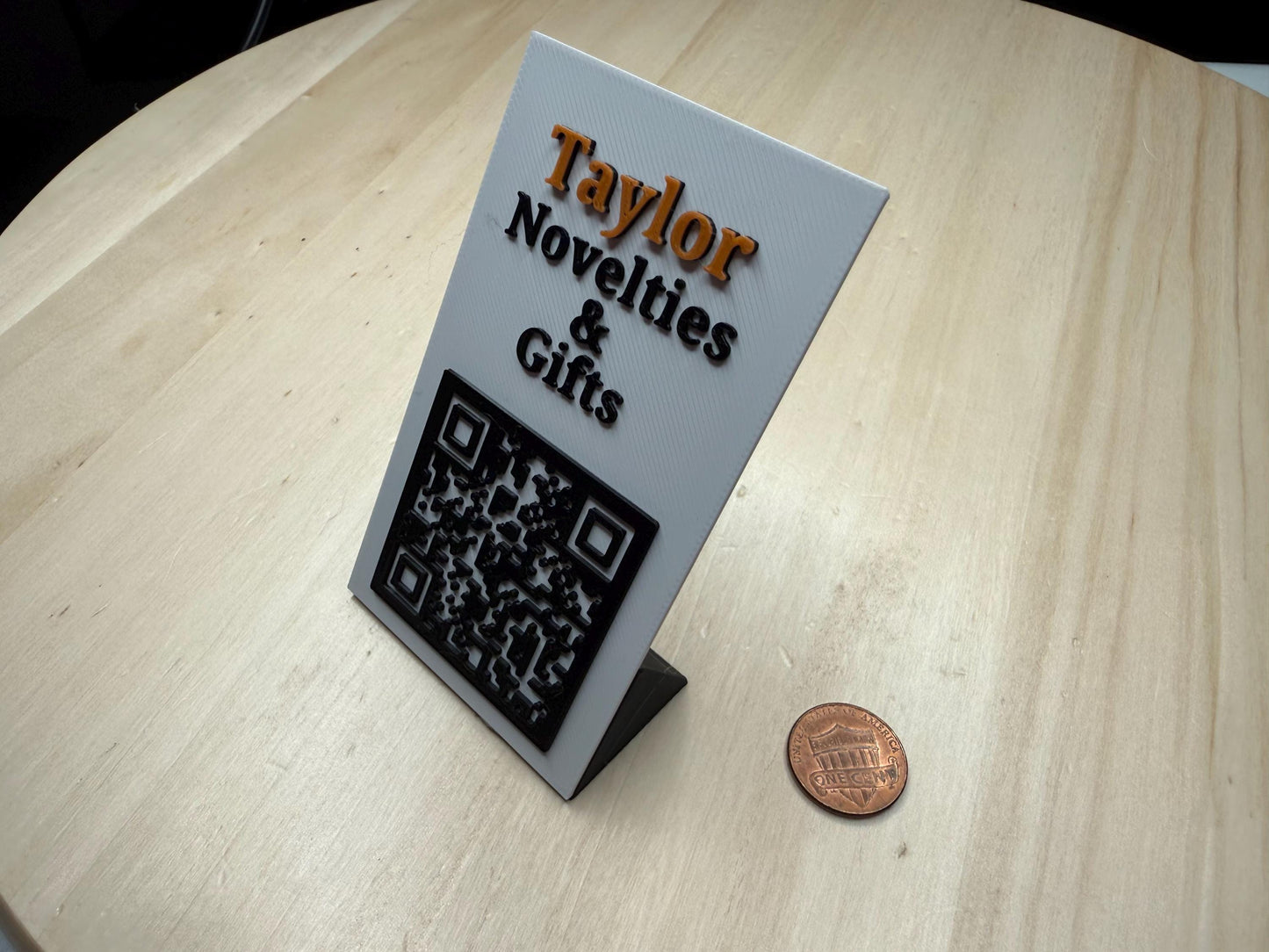 Custom QR Code Business Card Display Stand Portrait | Personalized Contactless Networking Sign | Desk or Counter Display