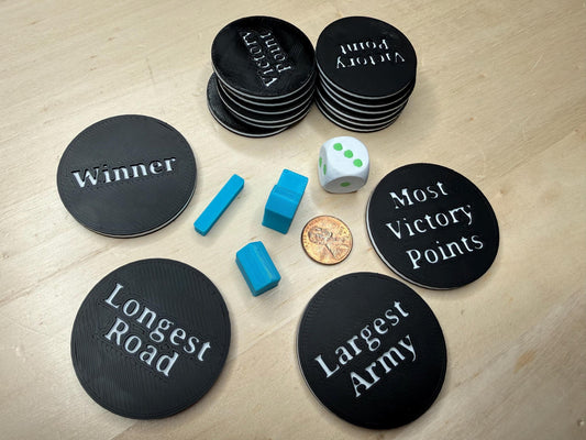 Settlers of Catan Tokens Pack – Longest Road, Largest Army, Winner & Most Victory Points | Board Game Accessories | Tabletop Gaming Set